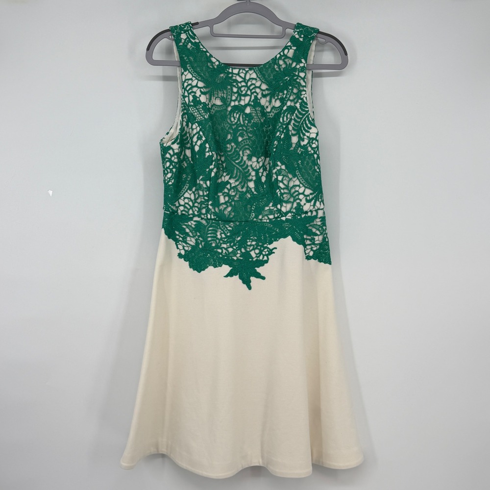 Moulinette Soeurs Anthropologie Green Lace Cream Fit & Flare Dress Size 6‎